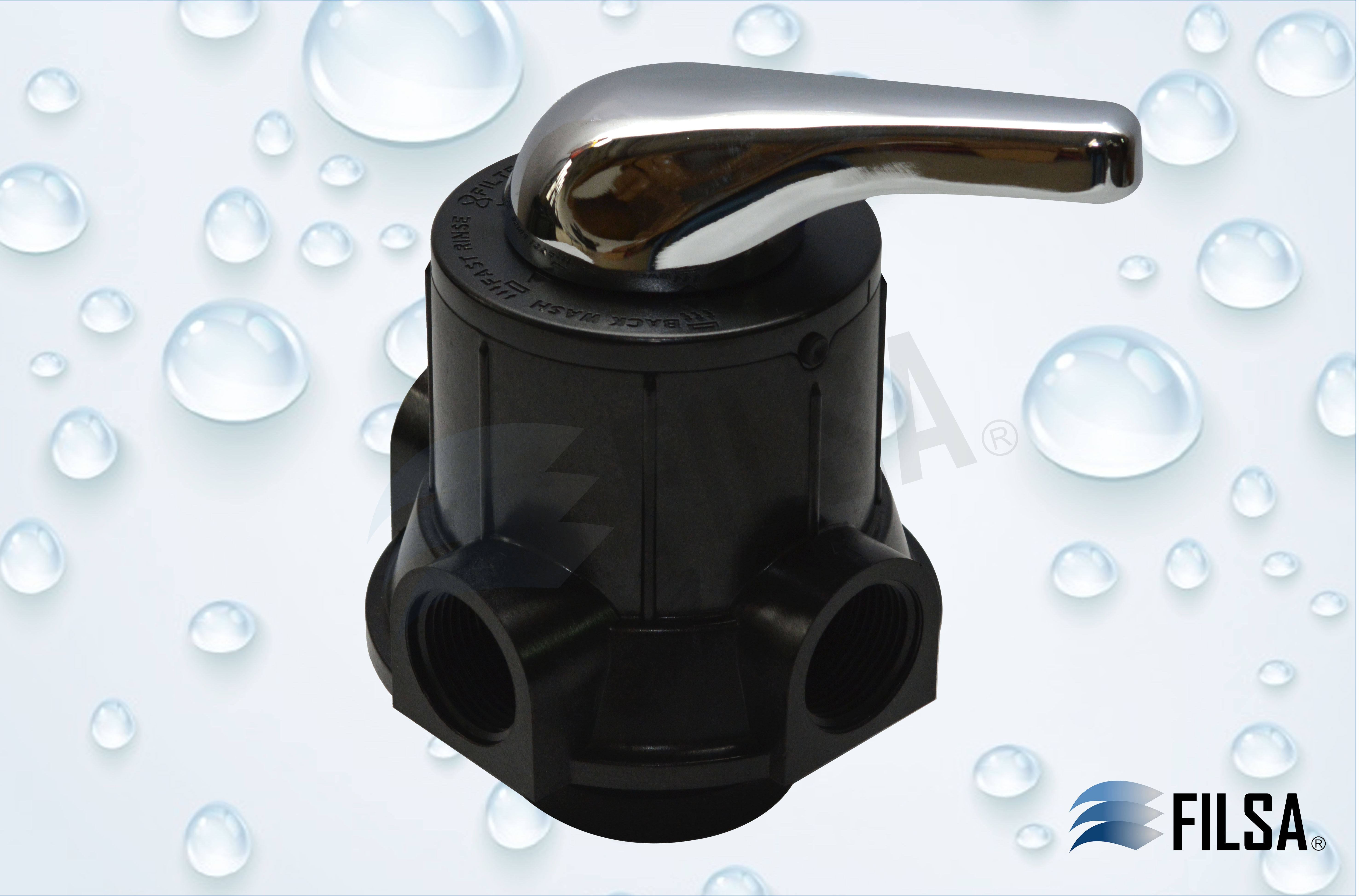 Imagen del producto VALVULA MANUAL FILSA 4 T / 3 VIAS / MANIJA PLATA / 1